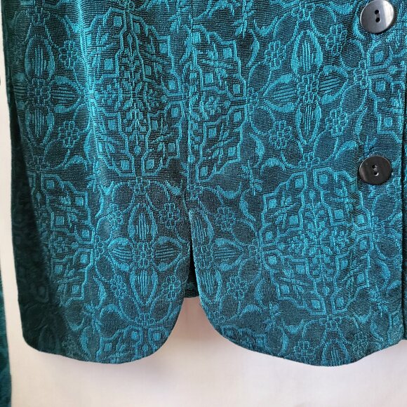 Vtg Ronni Nicole II Sport 1X Plus Blouse Tapestry shoulder pads turquoise EUC - Picture 6 of 11